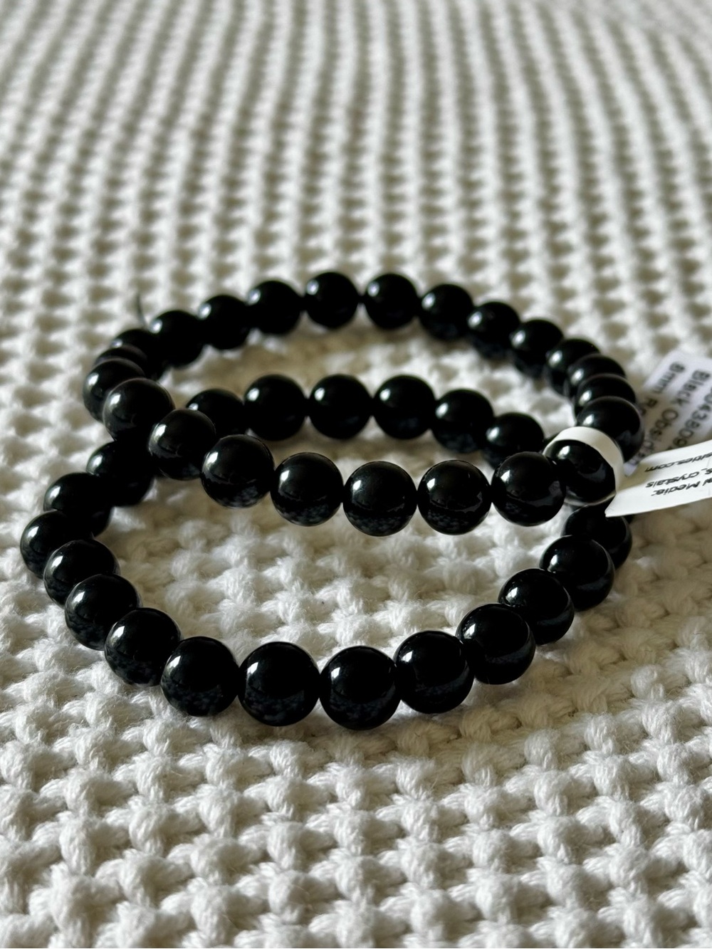 NWT Set of 2 Natural Obsidian 8mm Beaded Crystal Stretch Bracelets, Black